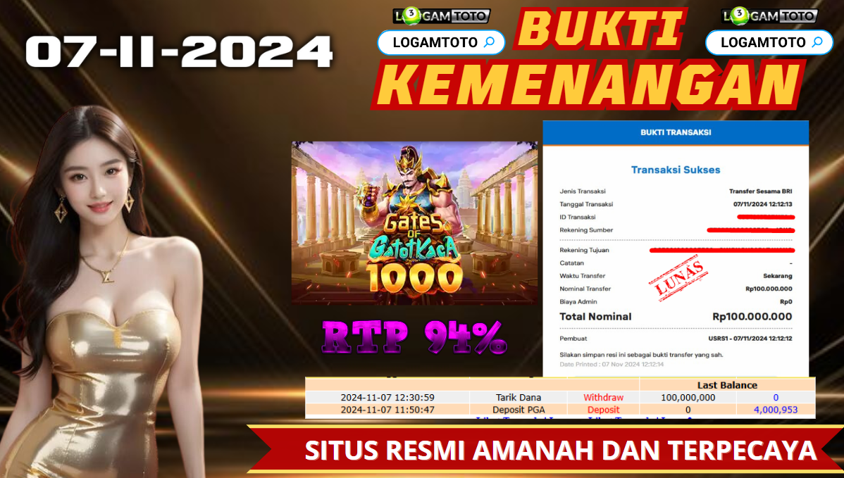 SELAMAT KEPADA MEMBER SETIA LOGAMTOTO BERHASIL JACKPOT DI PERMAINAN SLOT GATES OF GATOTKACA 1000